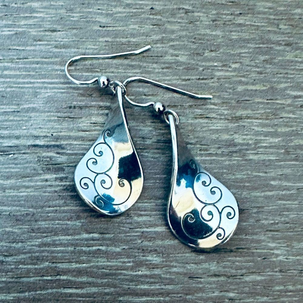 Brighton Silver Scroll Swirl Twisted Teardrop Earrings